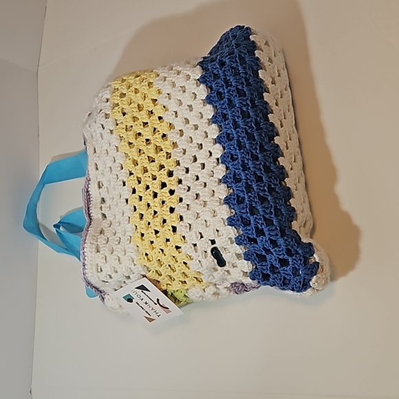 Handcrafted Upcycle Bag Hand Knit Crochet Stitch Handmade Multicolored Stripes - Picture 17 of 17